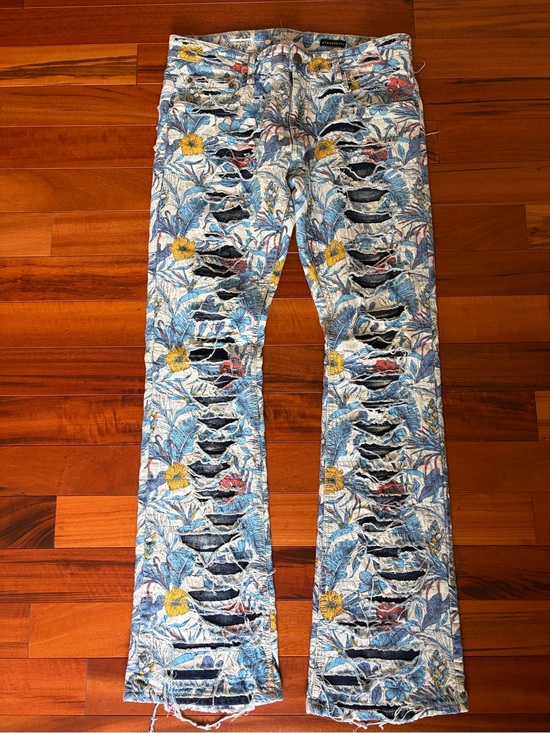 Copper Rivet Other - Floral Distressed Blue Men's Jeans